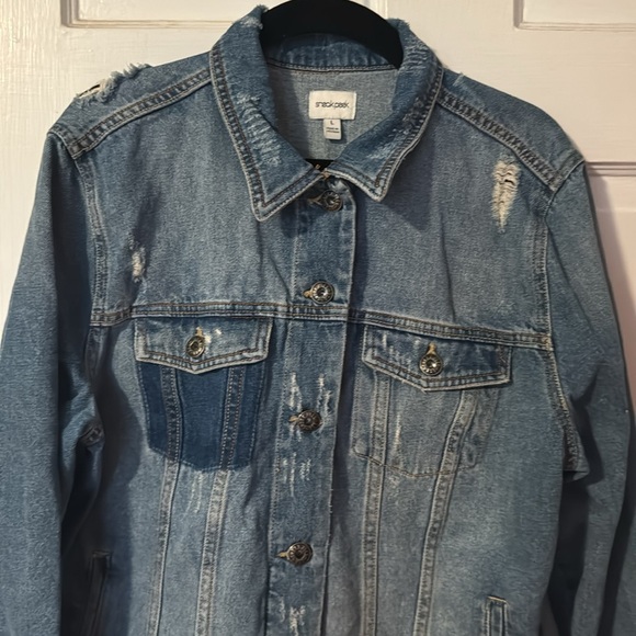 Sneak Peek Women's Large Distressed Jean Denim Jacket Blue - Picture 2 of 11